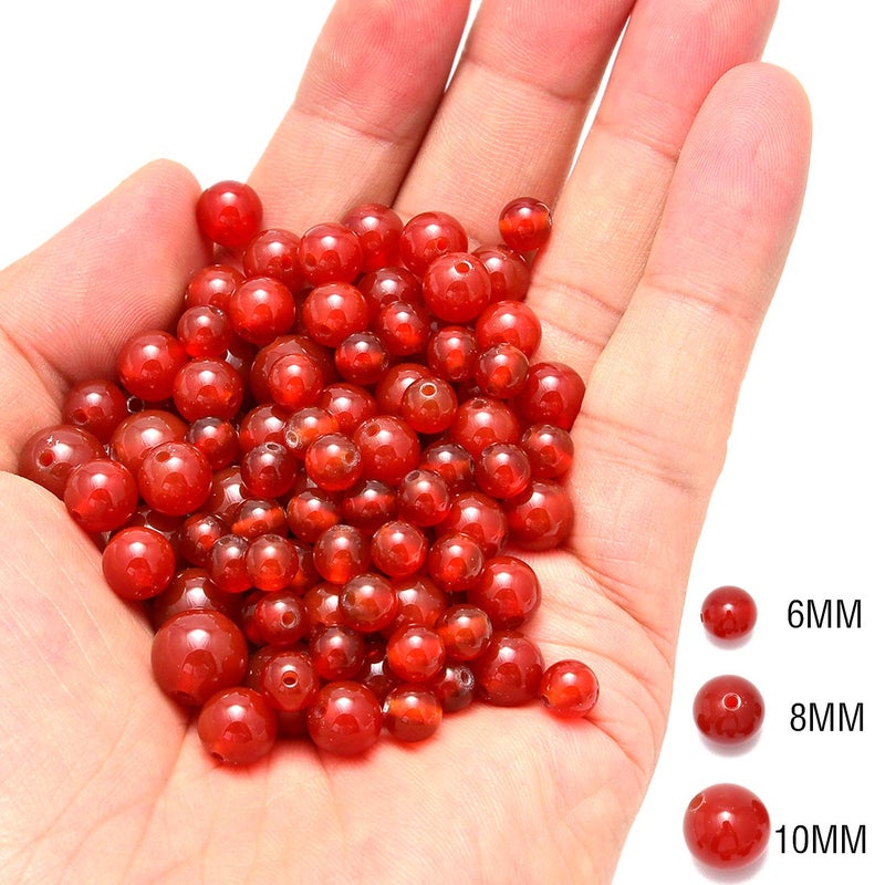 NCB 100pcs 8mm Round Carnelian Natural Stone Beads for Jewelry Making (Red, 100Beads) - Image 4